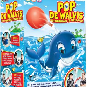 POP DE WALVIS is een leuk spel waarbij de spelers beurt om beurt de ballon opblazen en vooral trachten niet diegene te zijn die de ballon laat wegvliegen met een luid gefluit!